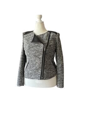 Calvin Klein Moto Black/White Fitted Faux Leather Jacket Women's Size L Career